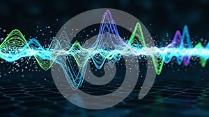 Dynamic Digital Waveforms Vibrant Sound Spectrum Visualization Data Flow Particle Energy