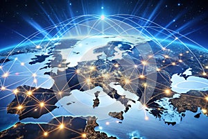 Dynamic Digital World Map Emphasizing Western Europe photo