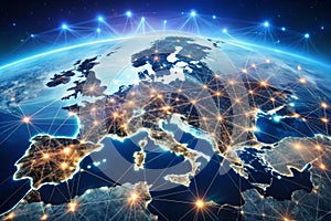 Dynamic Digital World Map Emphasizing Western Europe photo