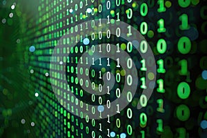 Green Binary Code, Digital Data Stream, Futuristic Technology Background