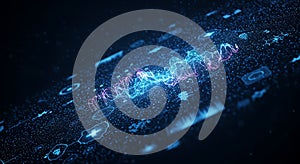 Dynamic DNA data visualization in blue neon