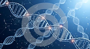 Dynamic DNA Double Helix on Blue Abstract Background