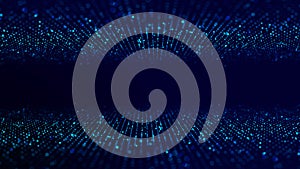 Dynamic double flow of digital particles. Network connection structure. Big data visualization. 3D rendering