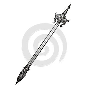 Dynamic Dragon Sword Drawing In Dark Silver Style