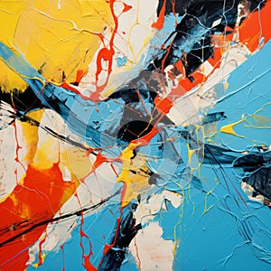 Dynamic And Dramatic Abstract Painting With Blue, Orange, And Yellow Colors