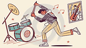 Dynamic Drummer in Mid-Action Performance, vector design Generative AI