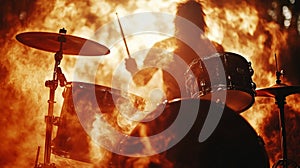 Dynamic Drummer Silhouette in Fiery Stage Performance