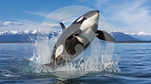 Dynamic Duo: Majestic Orcas in Mid-Air Leap
