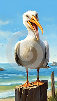 Dynamic Encounter: A Seagull's Closeup at the Hearthstone Stump