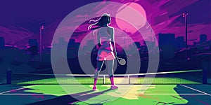 Dynamic Energy Creative Female Tennis Player Illustration with Wimbledon-Inspired Colors. Generative AI