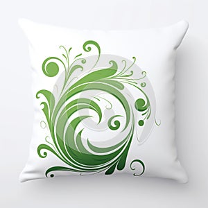 Dynamic Energy Flow: Green Floral Throw Pillow With Iconographic Symbolism photo
