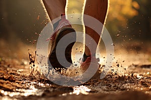 Dynamic energy of a runners feet pounding the ground during an invigorating morning run