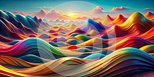 Dynamic Energy Waves A Vibrant 3D Abstract Render Displaying Flowing Hues and Colorful Energy