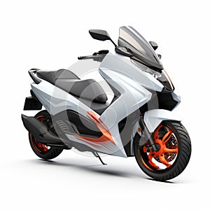 Dynamic Energy: White And Orange Motorscooter On White Background