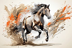 Dynamic Equestrian Emanation Majestic Horse Leaps in Vibrant Chinese Ink Style, Energizing Screen