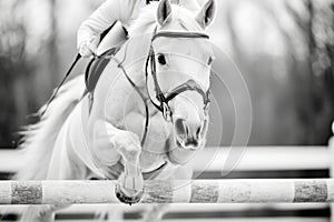 Dynamic equestrian: rider and horse in motion against dramatic skies