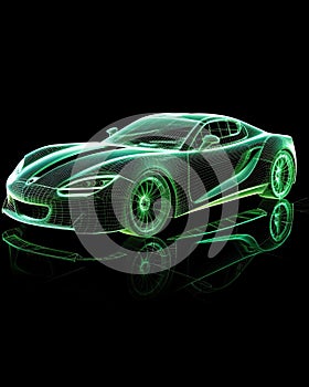 dynamic essence of an automobile, depicted in a wireframe style, set against a colorful and vibrant glow
