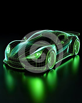 dynamic essence of an automobile, depicted in a wireframe style, set against a colorful and vibrant glow