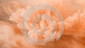 Dynamic ethereal swirl of peach fuzz color clouds delicate soft explosion abstract background. Modern trendy tone hue shade