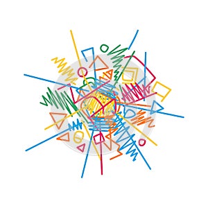 Vibrant abstract geometric scribble art burst of colorful lines shapes and patterns
