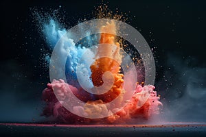 Dynamic Explosion of Colorful Powders Against Dark Background