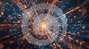 A dynamic explosion of quantum particles displaying the immense power and speed of quantum computing in data analysis photo