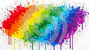 Vibrant Rainbow Paint Splatter Explosion on White Background