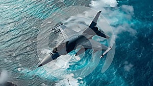 Dynamic F-16 Soaring Over the Vast Blue Ocean Horizon