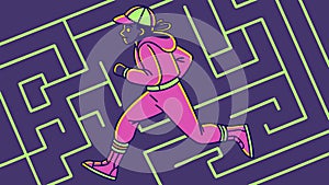 Dynamic Figure in Maze, Navigating Complex Challenges, vector design Generative AI