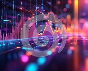 Dynamic financial data visualization with colorful graphs and charts