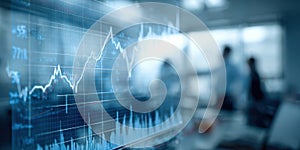The dynamic financial graph showcasing market trends and analysis in a modern office environment. AI generated image