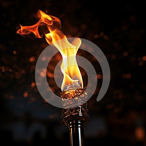 Dynamic fire torch, close up on black, radiating intense luminosity