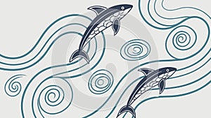 Dynamic Fish Leaping in Swirling Ocean Waves Pattern, vector design Generative AI