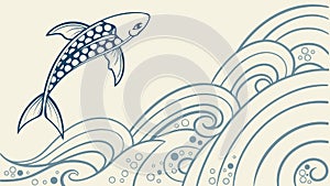 Dynamic Fish in Stylized Ocean Waves Vector, vector design Generative AI