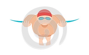 Dynamic and fit swimmer in cap breathing performing butterfly stroke pool sport vector illustration.