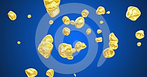 Dynamic Floating Gold Particles on Blue Background Video 4k Rendered Animation.