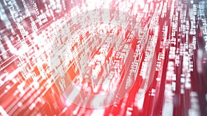 Dynamic flow of binary data streams in glowing red and white, representing futuristic technology, coding, and digital