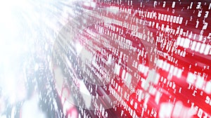 Dynamic flow of binary data streams in glowing red and white, representing futuristic technology, coding, and digital