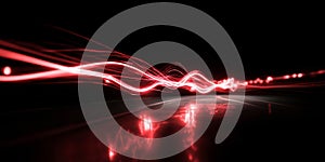 Dynamic Flow of Red Light Waves on a Dark Background Creating a Sense of Motion and Energy in Abstract Composition