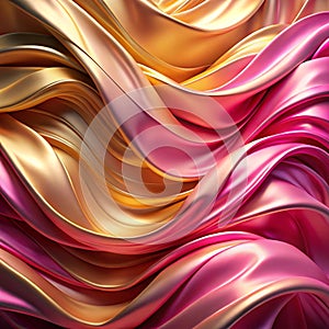 Dynamic flowing fabric, gold and pink