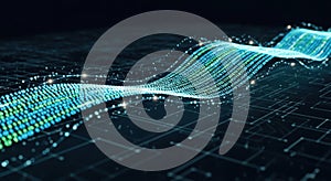 Abstract flowing digital data stream with glowing lines