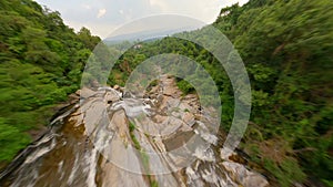 Dynamic FPV Flight Over Tropical Waterfall In Chiang Mai, Thailand