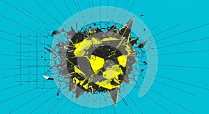Dynamic fragmented sphere impact graphic