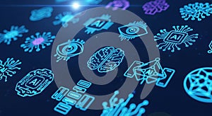 Futuristic Artificial Intelligence and Technology Icons Concept