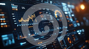 Dynamic futuristic data visualization interface depicting complex analytics and metrics