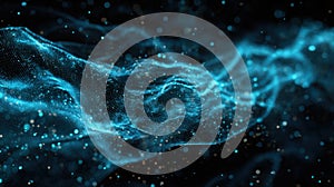 Dynamic Futuristic Digital Wave Background: Abstract Flowing Light-Blue Plexus Particles Forming a Mesh Grid Structure,