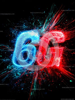 Dynamic 6g and 5g wireless technology symbols in vibrant neon glow