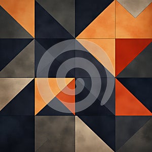 Dynamic Geometric Patterns In Black And Orange: Industrial Paintings With Angular Simplicity