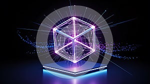 Dynamic Glowing Cube: Abstract Digital Data & Quantum Technology Visualization