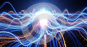 Dynamic glowing waves representing data flow